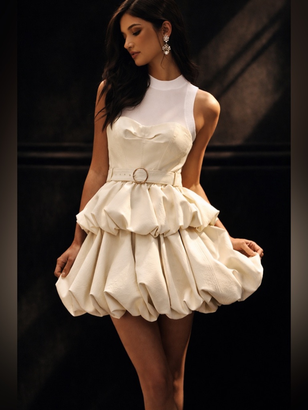 Anthropologie Faux Leather Strapless Mini Dress Ivory Bubble Medium - Picture 1 of 16